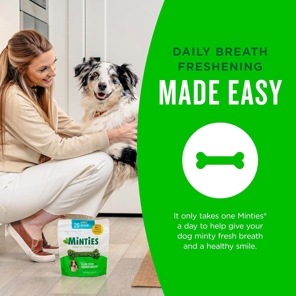Dog getting a Minties dental bone